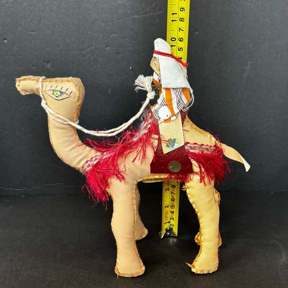 Egyptian Hand Crafted Camel Faux Leather And Fringe Souvenir Decor 10” High. - Picture 7 of 9